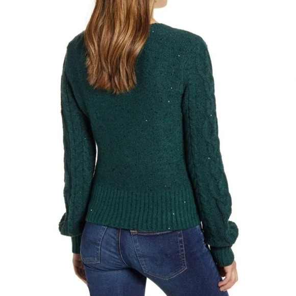 NWT Rachel Parcell Green Botanical Sequin Cable Knit Sweater S - Picture 6 of 9